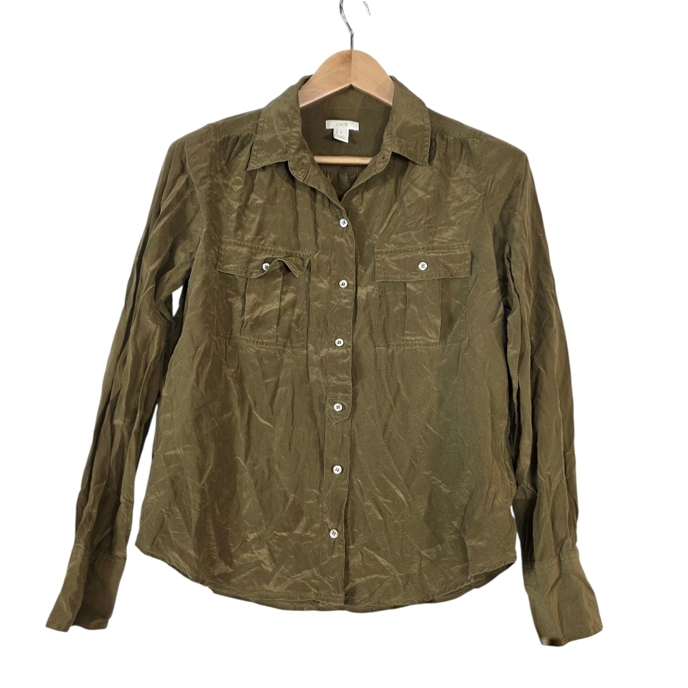 J. Crew Olive silk Button Down Shirt